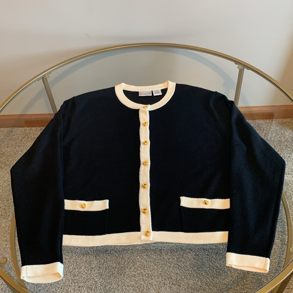 Hasting & Smith Petites black cardigan with white trim - Picture 13 of 16